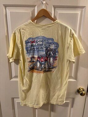 Sassy Frass Women's Yellow "Dogs allowed on the Beach" T-Shirt ~ Medium